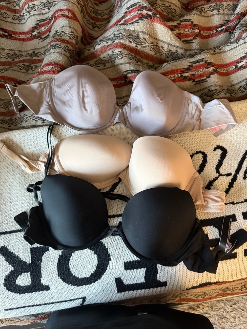 Victoria's Secret Strapless Bra Set — Black, Nude, Light Gray